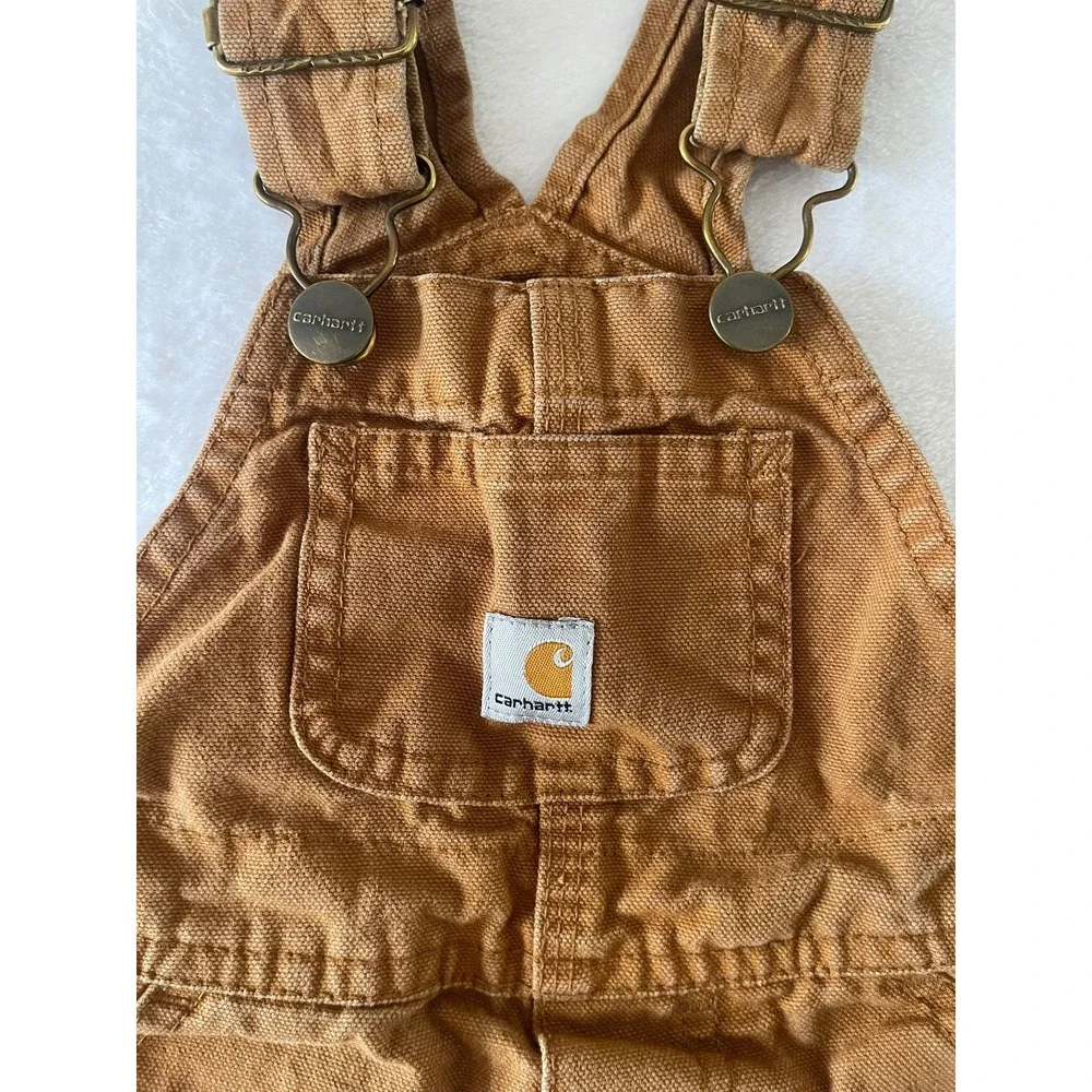 Carhartt Kids Brown Duck Canvas Bib Overalls CM8609 12M Leg Snaps Workwear